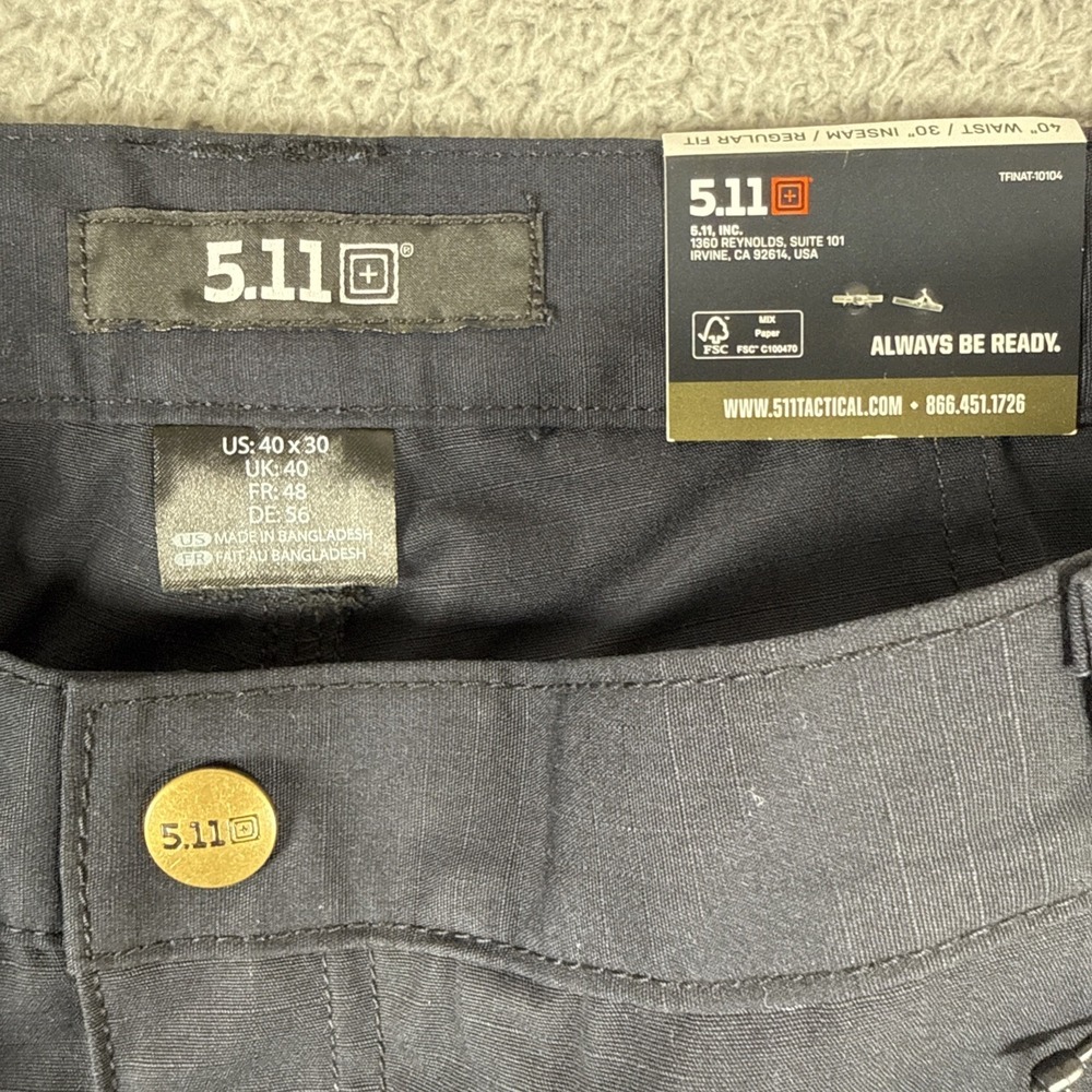 5.11 Tactical Taclite Pro Pants Mens 40x30 Dark Navy Cargo Relaxed Ripstop NEW - Picture 5 of 9